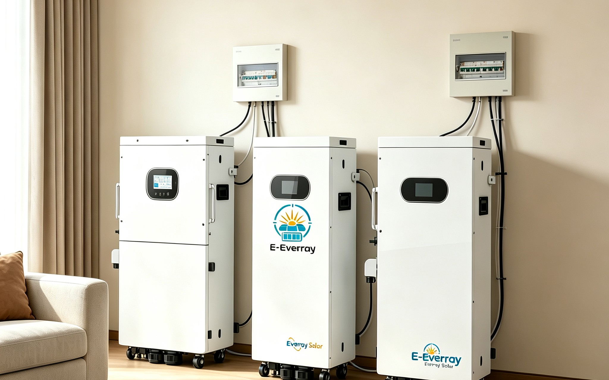 EverRay home energy storage cabinets 18kW and 32kWh in living room