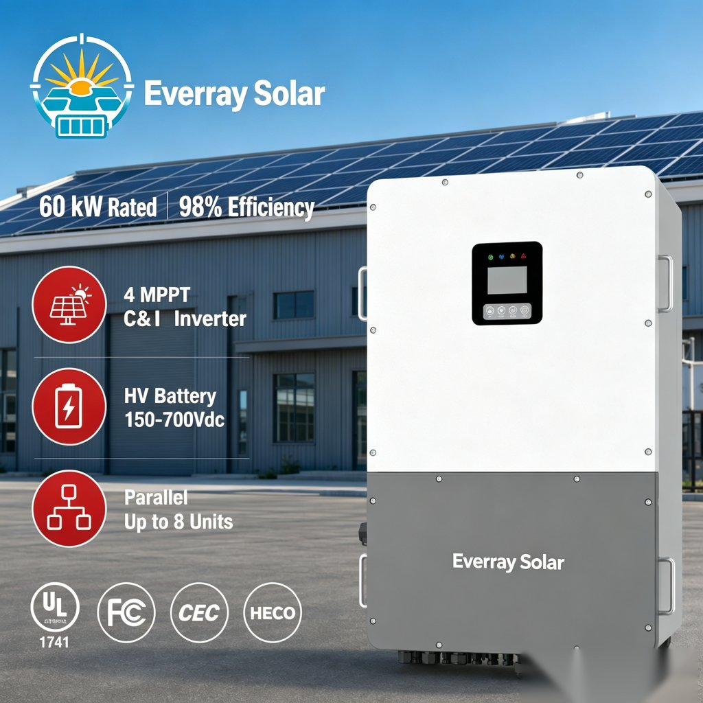 60kW three phase hybrid inverter for commercial and industrial solar projects, 4 MPPT, parallel up to 8 units
