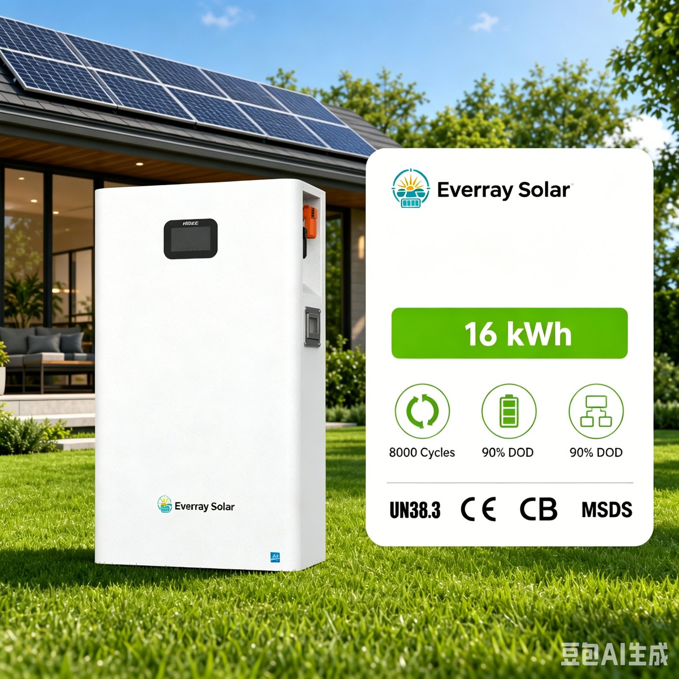LiFePO4 solar battery 12.8V to 51.2V wall-mounted stackable