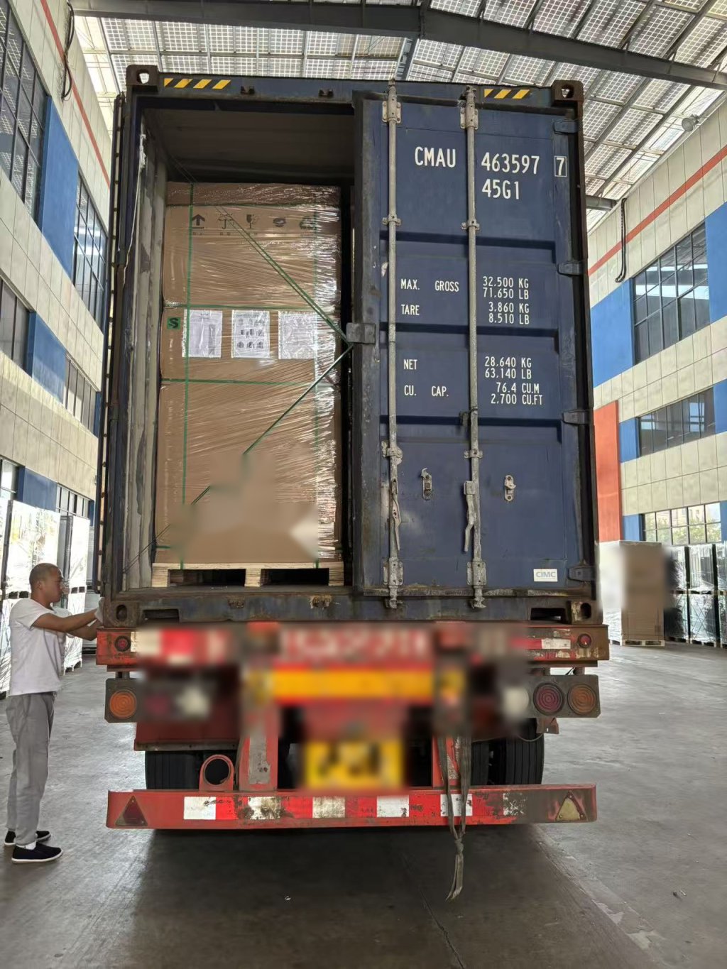 Loaded container leaving the factory yard for export