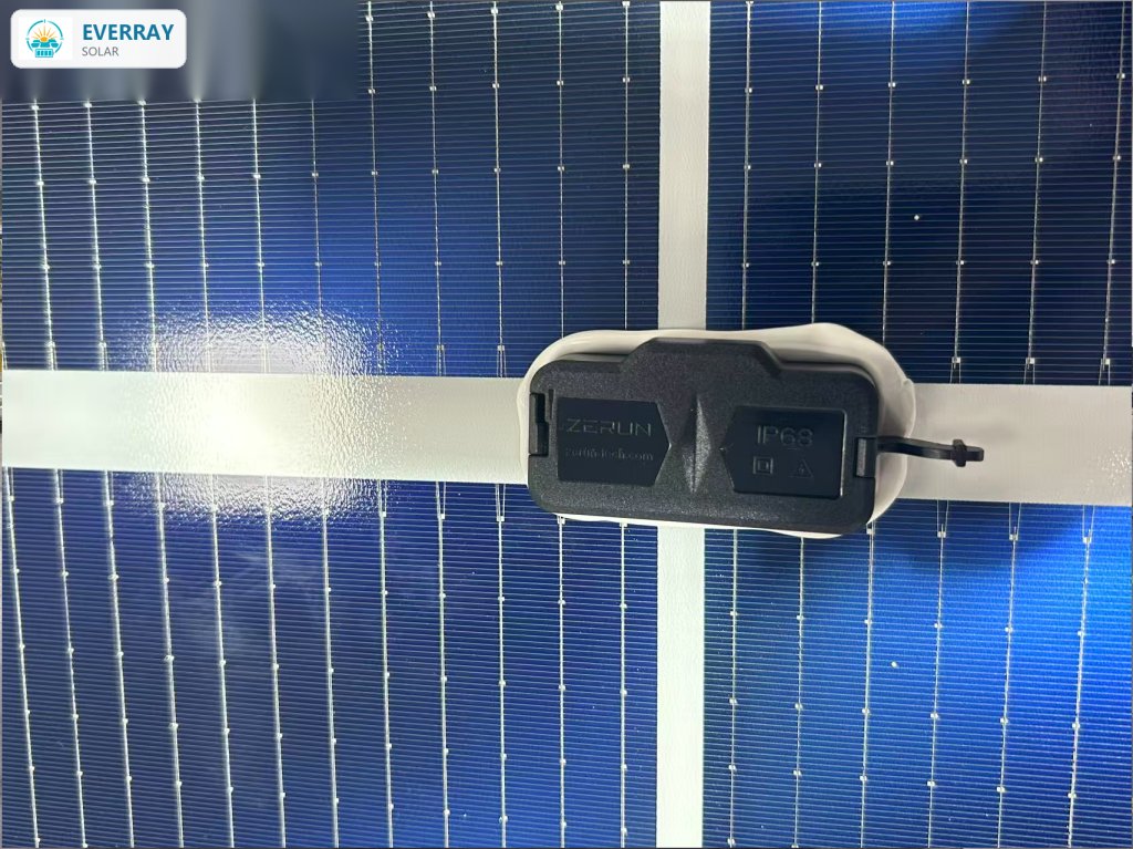 Solar module junction box detail with cables and connectors